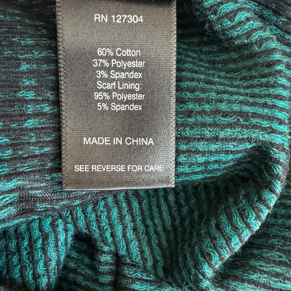 Ali Miles Textured Knit Tunic Top Removable Cowl Neck Scarf Green Black Size XL - Picture 16 of 16